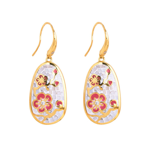 Plum Blossom Mosaic Mother of Pearl Earrings