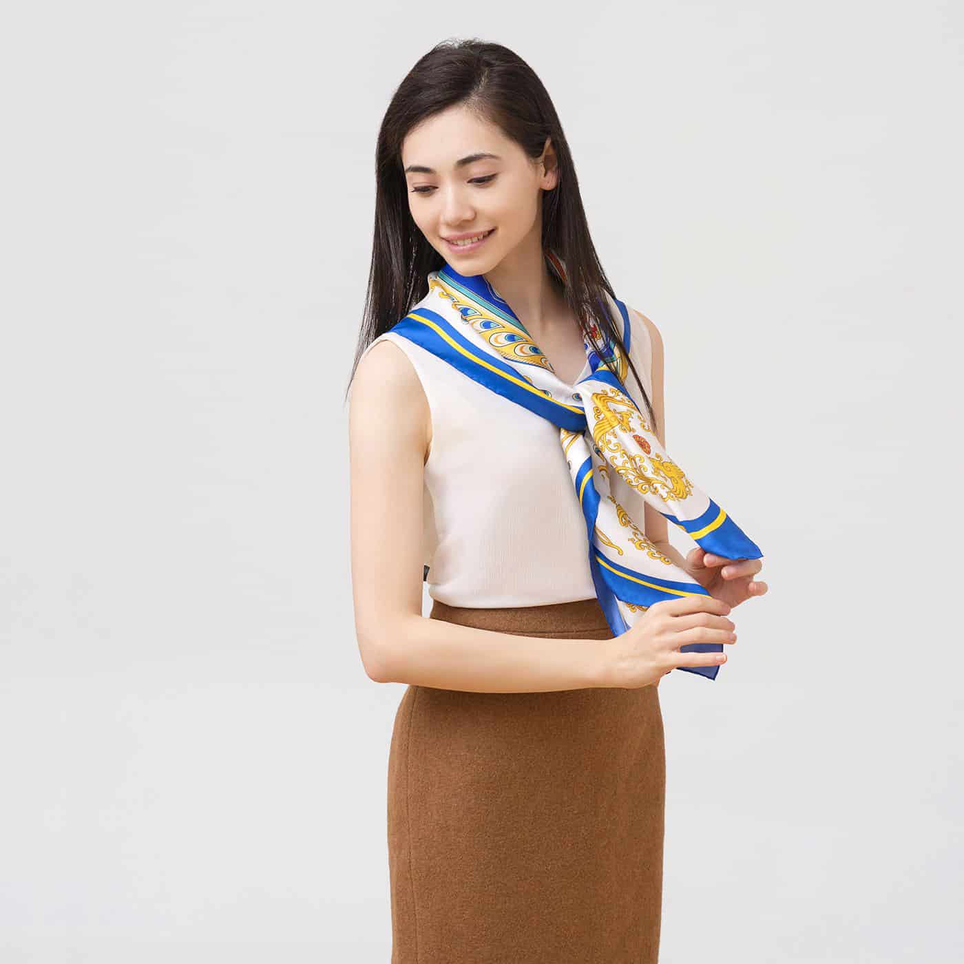 スカーフ 宝藍（鳳凰の仙女） 100%シルクツイル イタリア製